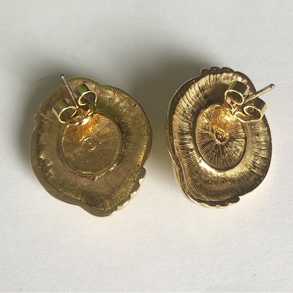 AVON Vintage Victorian Pierced Stud Earrings w/ Gold Tone & Gray Faux Pearl - Picture 3 of 5